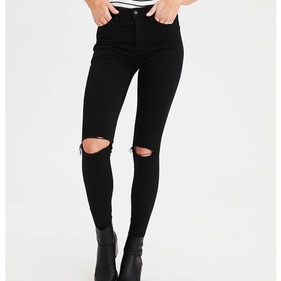 American Eagle Black Ripped Jeans High 